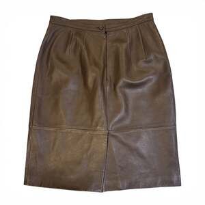 Talbots Petites Vintage 100% Brown Leather Pencil Skirt Size 8P
